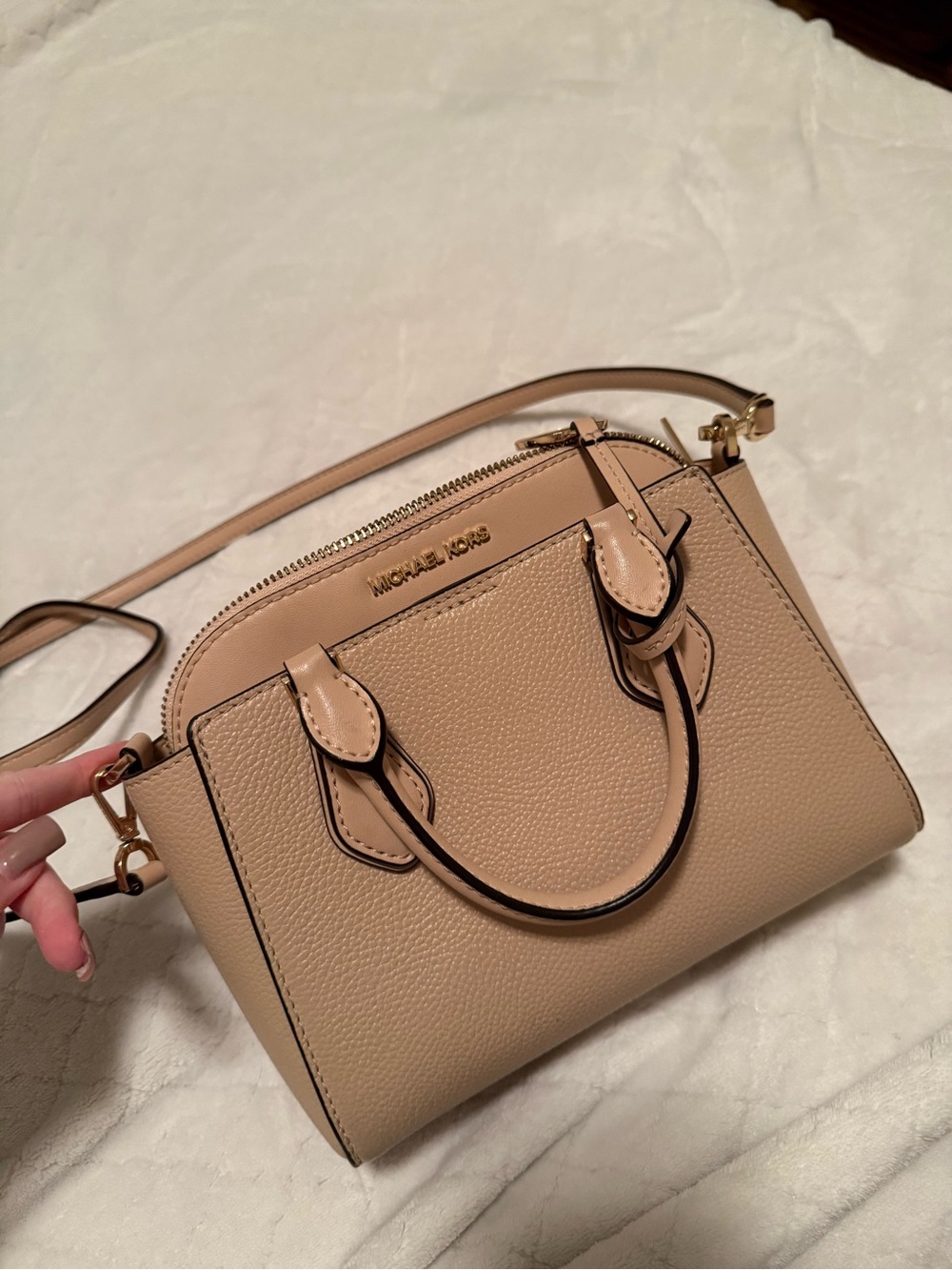Michael Kors Nude/Tan Pebbled Leather Satchel with Crossbody Strap